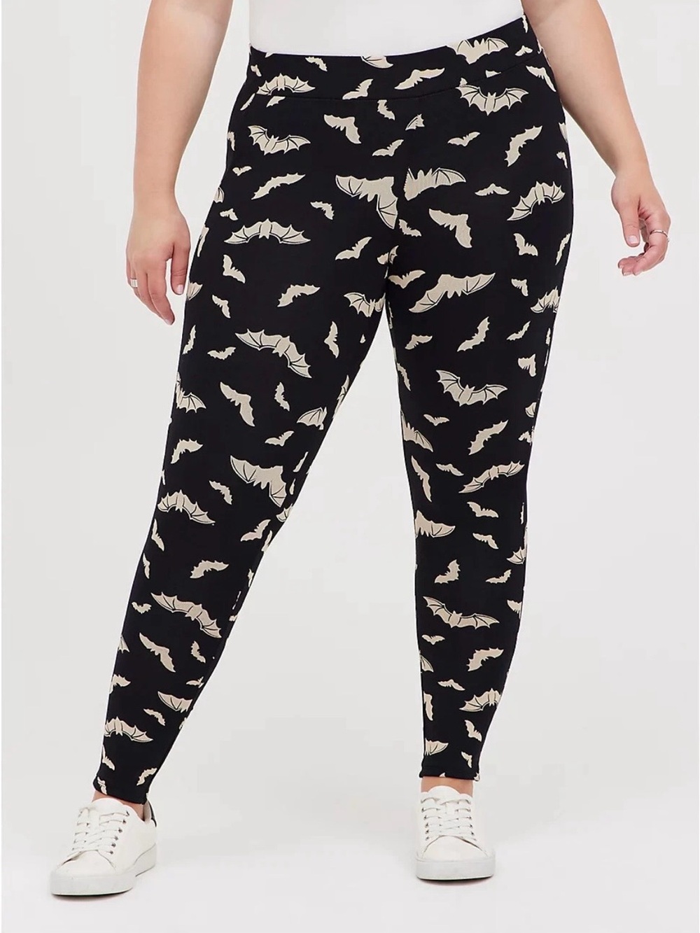 Torrid Black Leggings with Cream Bat Print